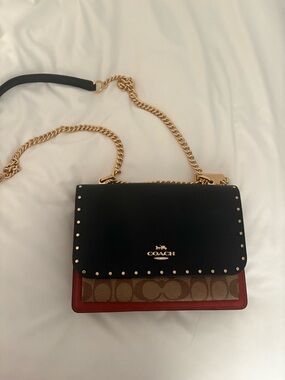 Coach Black, Khaki & Red Colorblock Chain Crossbody